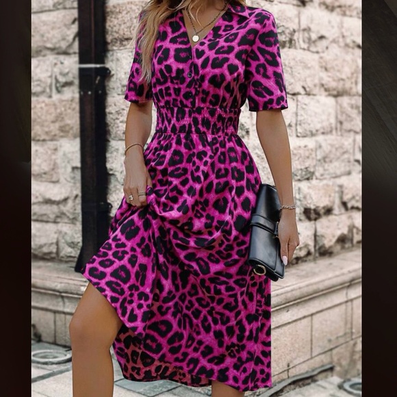 LIKE NEW Shein LUNE Leopard Print Half Button Dress Women’s Size XL - Picture 3 of 11